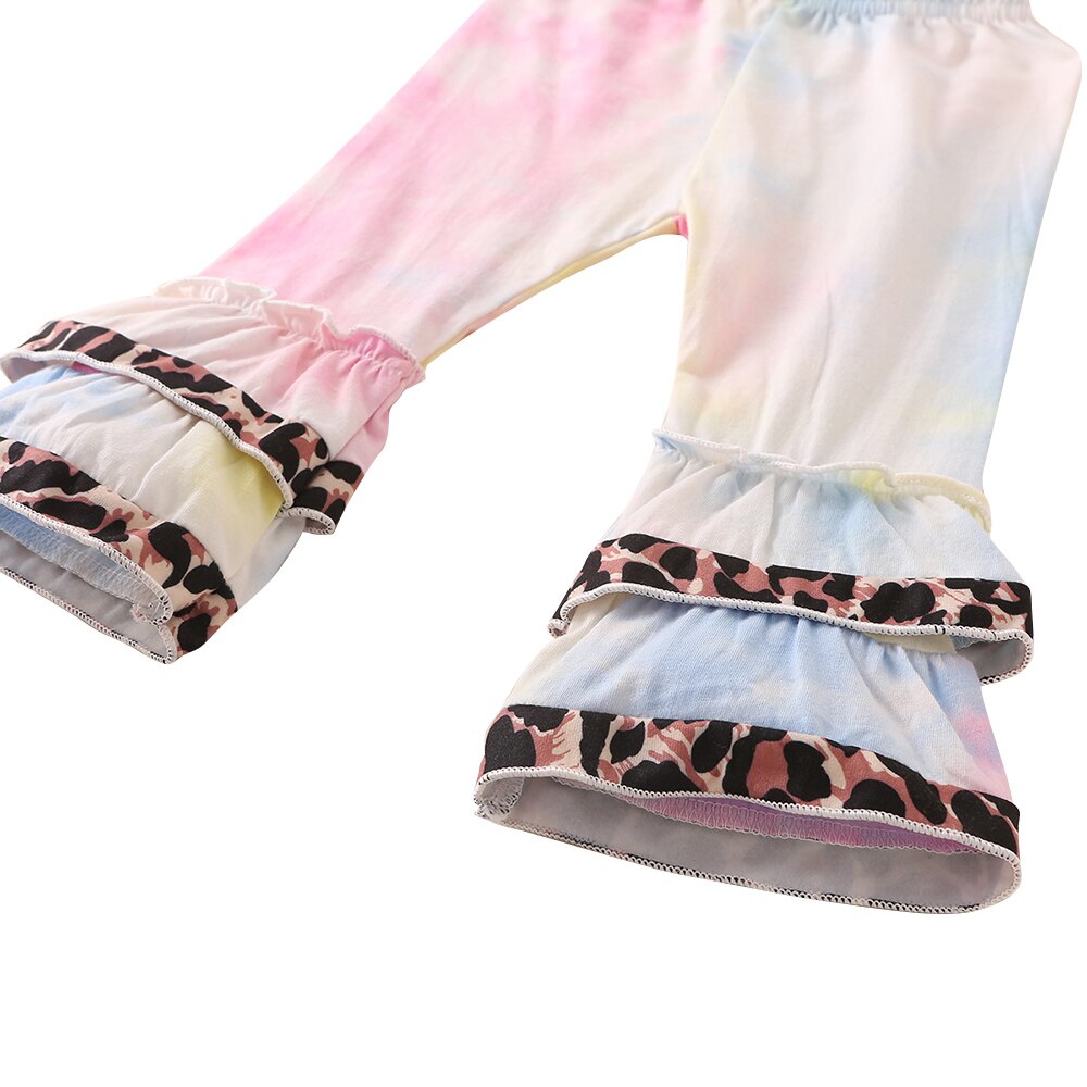 Fashion Baby Girls Clothing Set Cotton Long Sleeve Tie Dye Tops+Leopard Pants Casual Toddler 2Pcs Newborn Baby Girls Clothes D30
