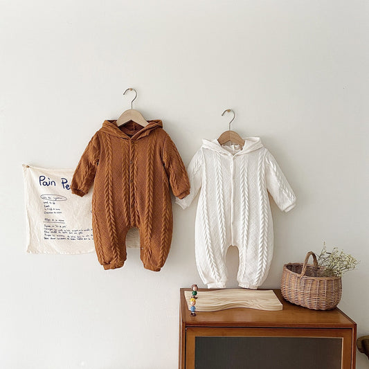 Baby Solid Color Crochet Knitted Pattern Thermal Knitted Romper-0