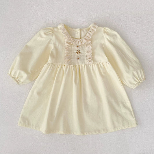 Autumn Baby Girls French Style Flowers Embroidered Pattern Long-sleeved Onesies and Dress – Princess Sister Matching Set