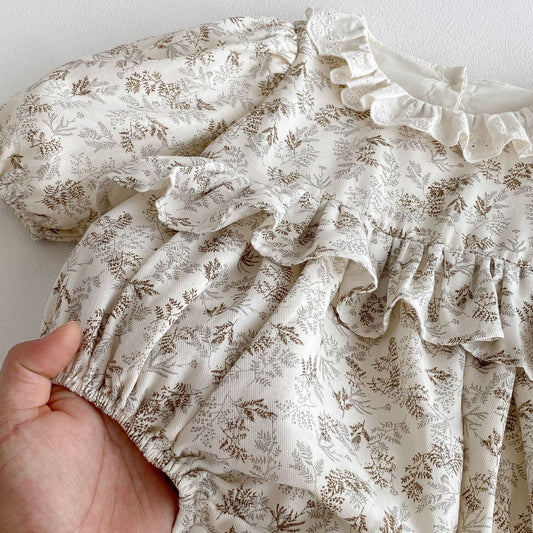 Autumn Arrival Baby Girls Long Sleeves Floral Onesies with Collar