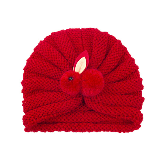 Newborn Baby Solid Color Rabbit Patched Design Wool Knitting Tire Caps-20