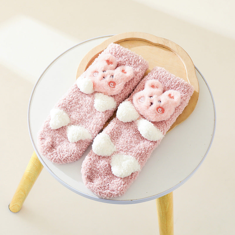 Baby Cartoon Animal Graphic Thermal Plush Design Long Tube Socks