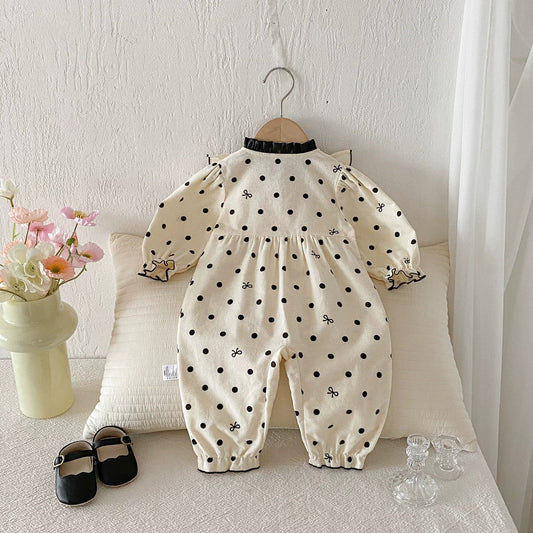 Autumn Arrival Baby Girls Long Sleeves Dots Pattern Rompers