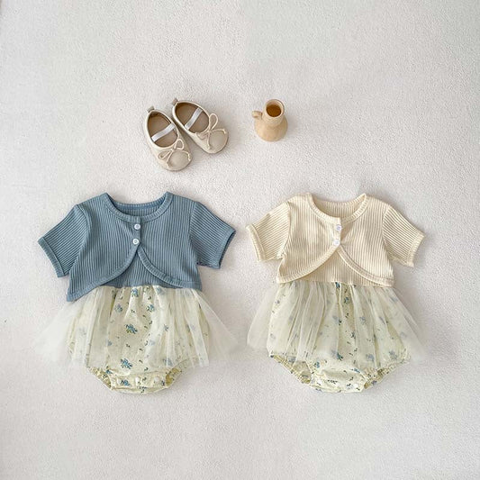 Arrival Summer Baby Kids Girls Solid Color Short Sleeves Cardigan And Sleeveless Strap Tulle Onesies – Sister Matching Set