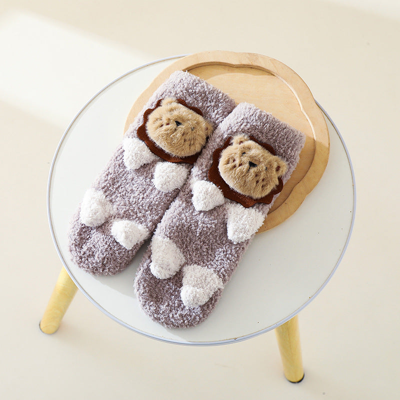 Baby Cartoon Animal Graphic Thermal Plush Design Long Tube Socks