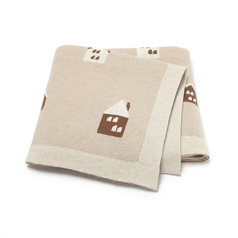 Hot Selling: Spring/Summer Arrival Knitted Cute Little House Soft Baby Blanket, Perfect For Newborn Boys And Girls