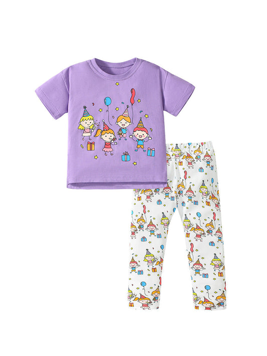 Summer Baby Kids Cartoon Pattern T-shirt and Pants 2-Piece Clothing Set for Girls-0