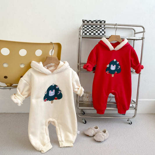 Autumn and Winter Arrival Baby Unisex Christmas Tree Pattern Long Sleeves Casual Rompers