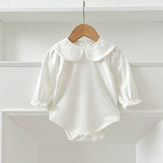 Autumn Arrival Baby Girls Long Sleeves Solid Color Peter Pan Collar White Onesies