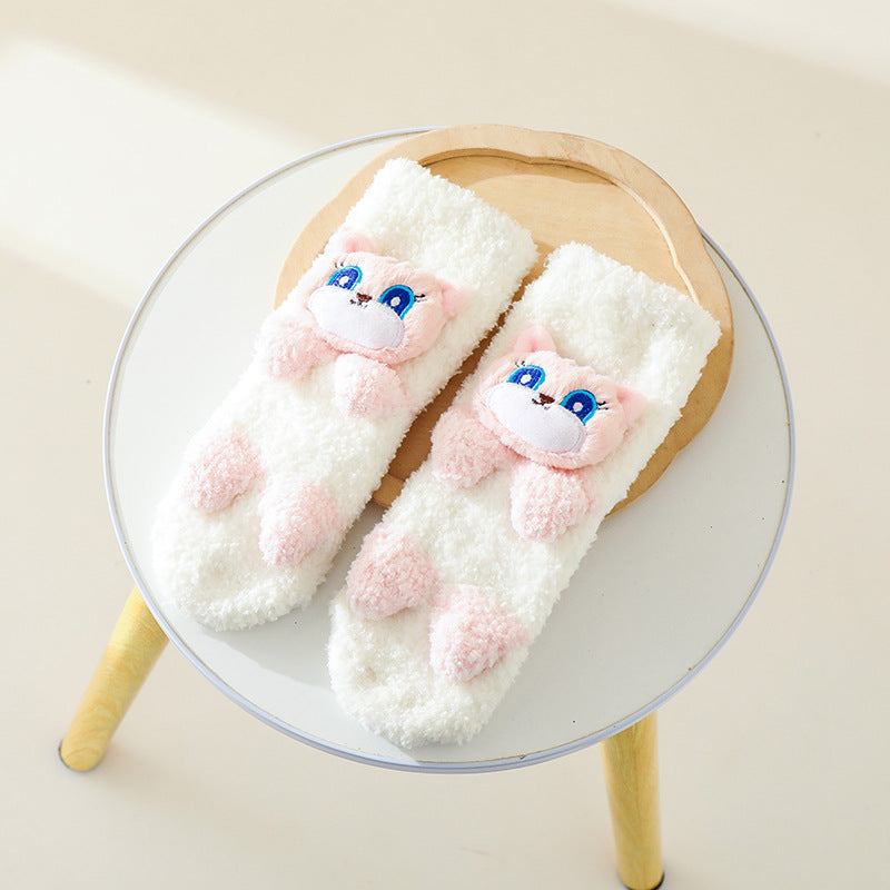 Baby Cartoon Animal Graphic Thermal Plush Design Long Tube Socks