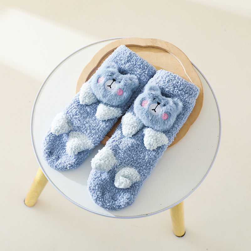 Baby Cartoon Animal Graphic Thermal Plush Design Long Tube Socks