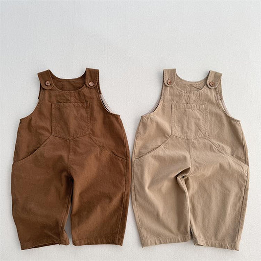 Autumn Unisex Baby Solid Color Sleeveless Casual Overalls Romper-0